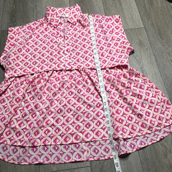 Entro Geometric Pink White Swing Tunic Short Sleeve Large - Picture 5 of 8